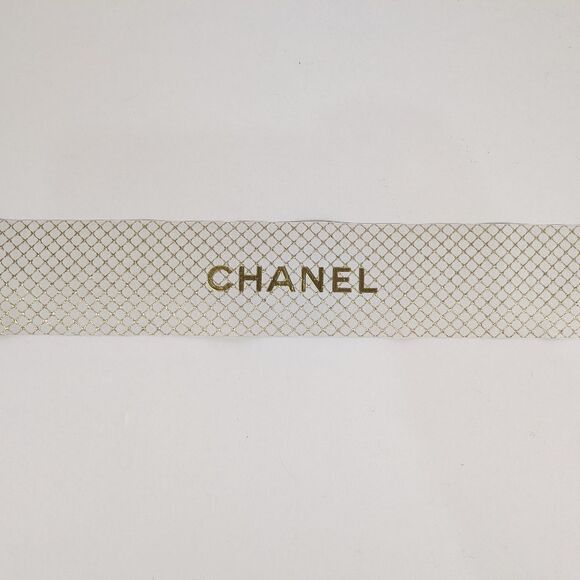 CHANEL Gold/White Box Gift Ribbon with Tape Ends 2 1/4 inch thick - Picture 2 of 9